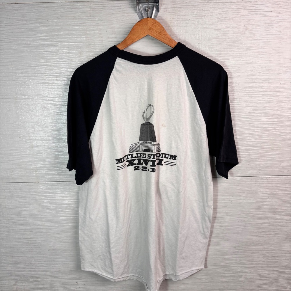 Super Bowl XLVIII MetLife Stadium 2014 Raglan Baseball Shirt Black White Size L